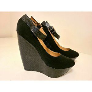 Penny Loves Kenny Black Suede 6" Wedge Heels - US Womens Sz 10